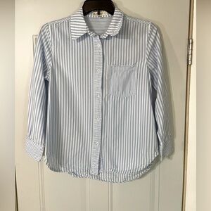 BlankNYC Feel Good Striped Button Down Shirt Blue White Cotton Blend Lightweight